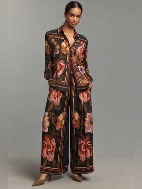 Farm Rio x Anthropologie Chenille Floral Wide Leg Pant New With Tags Medium